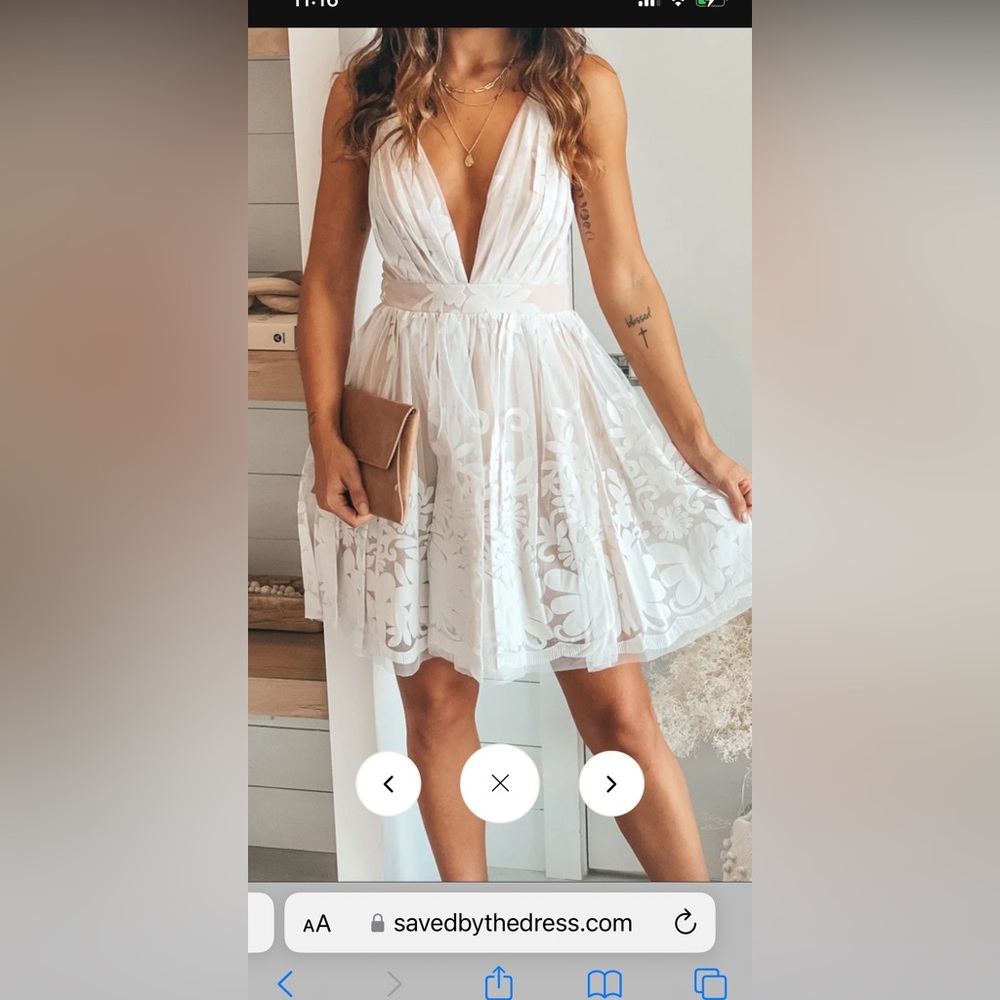 White and nude floral tulle dress. NWT. From saved by the dress. Size small.
